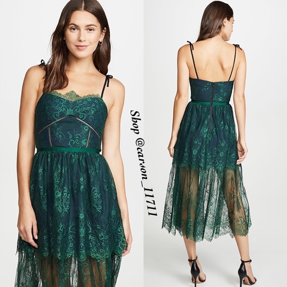 NWT Self Portrait Green Fine Lace Dress US4 - Picture 1 of 12